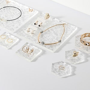 Water wave Jewelry Display, Fresh Style Jewelry Display Set, Hexagon Ring Earring Display, Necklace Stand, Jewelry Display Dish