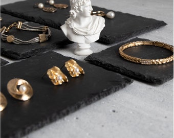 Présentoir de bijoux en ardoise noire naturelle, ensemble d'affichage de bijoux en ardoise, présentoir de collier en pierre, support de collier, accessoires photo