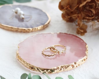 Handcrafted Resin Agate Plate: Gold Edge Jewelry Display Tray