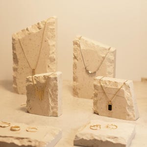 Exhibidor de joyas de piedra fósil: accesorios fotográficos de piedra caliza