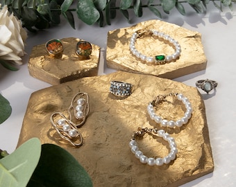 Golden Hexagon Rough Texture Jewelry Display, Jewelry Display Set, Necklace Display, Necklace Stand, Jewelry Display Dish, Photo props