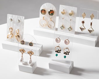 White Plaster Earring Display Set: Minimalist Jewelry Photo Card Stand