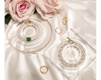 Clear Acrylic Bracelet Display Set | Glass Jewelry Organizer Tray Round & Square