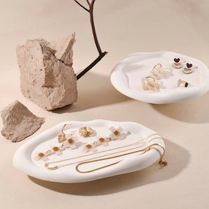 Witte onregelmatige vormen sieraden display, sieraden display set, ketting display, ketting standaard, sieraden display schotel, foto rekwisieten