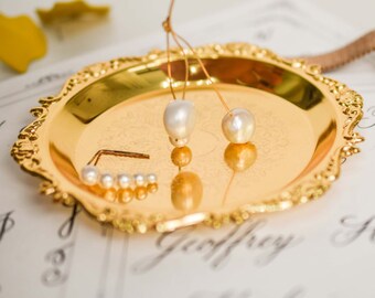 Metal Jewelry Organizer Tray | Vintage Ring Holder & Earrings Display Stand Gold Silver