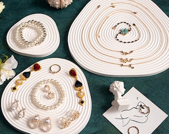 Handmade Plaster Jewelry Display Set: White Water Ripple Dish