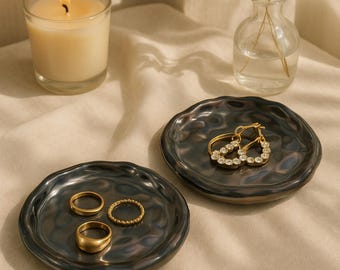 Glass Ripple Display Dish | Smoke Grey Jewelry Organizer | Handcrafted Photography Prop | Ring Holder Tray