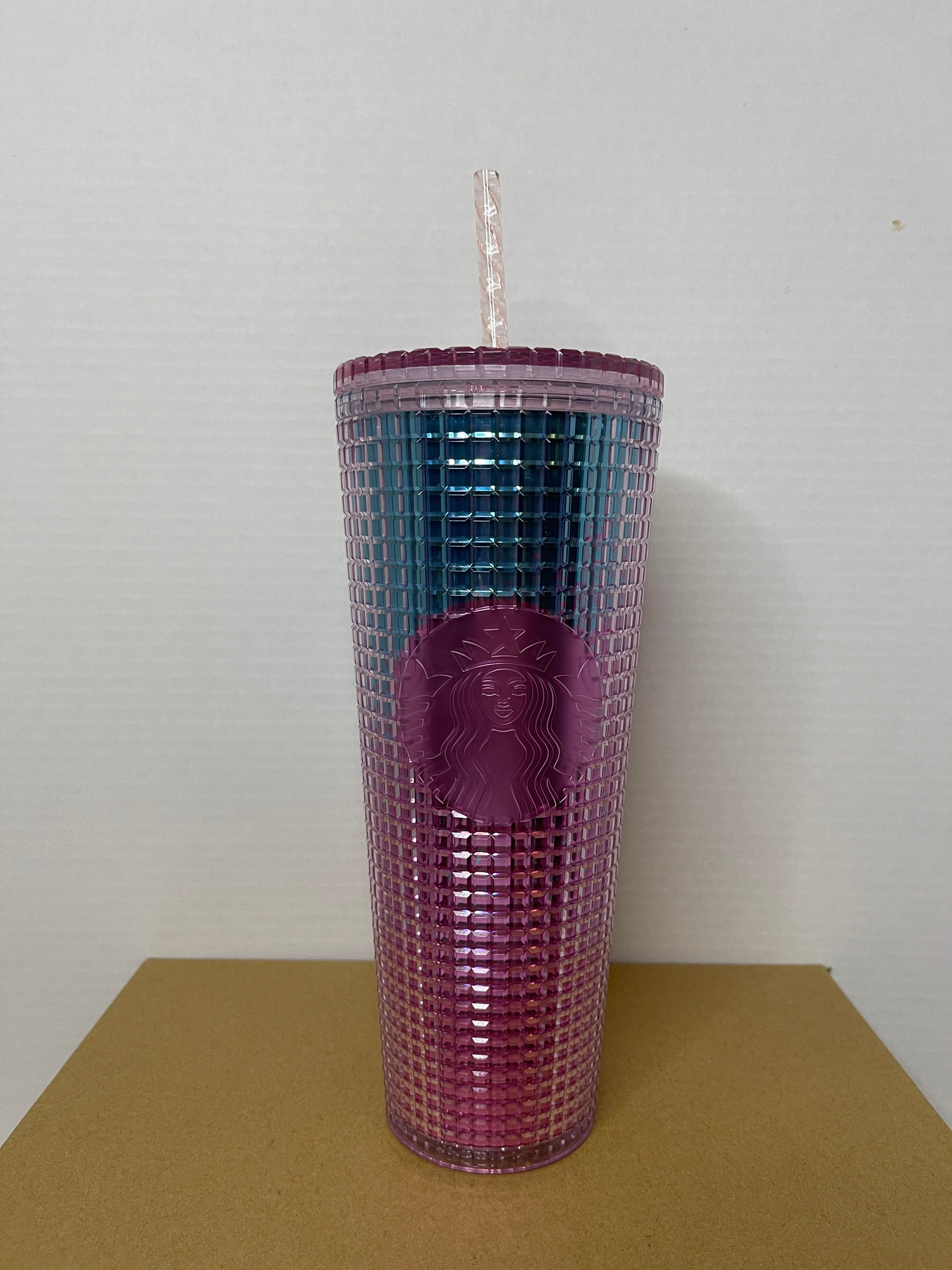 starbucks pink grid plastic cold cup