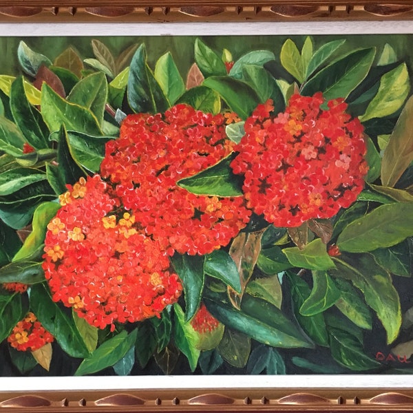 Ixora Flower Original Oil Painting 18x24"