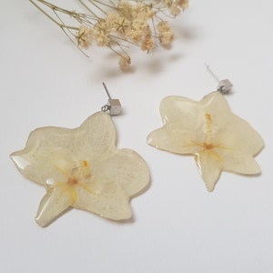 Personalized wedding earrings, Real white orchid earrings, natural orchid earrings, medium size phalaenopsis flower earrings for bridal