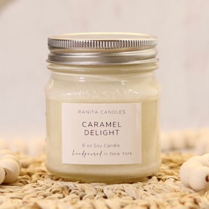 Caramel Delight Soy Candle, Bakery Scented, Handmade Mason Jar Candle