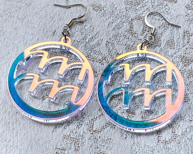 Aquarius Iridescent Earrings - Zodiac Sign Earrings | Celestial Earrings | Witchy Earrings | Aquarius Gift | Aquarius Sign | Bridesmaid Gift