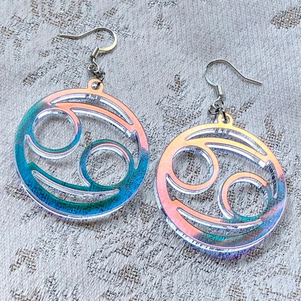 Iridescent Cancer Sign Earrings - Zodiac Earrings | Celestial Earrings | Witchy Earrings | Cancer Zodiac | Cancer Symbol | Bridesmaid gift