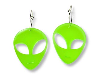 Glow-in-the-Dark Alien Earrings | UV Reactive UFO Statement Dangles | Choice of 6 Colors