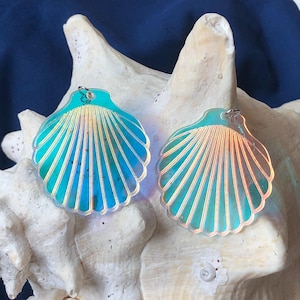 Iridescent Scallop Shell Earrings | Beach Wedding Bridesmaid Gift | Holographic earrings | Mermaid Costume | Mermaid birthday | Mermaid gift