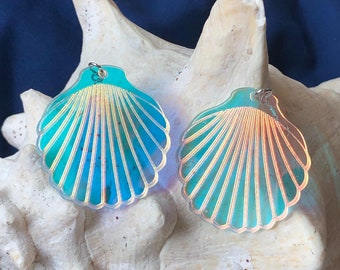 Iridescent Scallop Shell Earrings | Beach Wedding Bridesmaid Gift | Holographic earrings | Mermaid Costume | Mermaid birthday | Mermaid gift