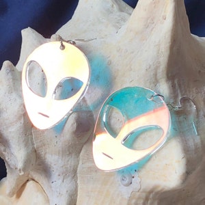 Iridescent Alien Earrings | Lightweight acrylic dangles for UFO and SciFi enthusiasts | Choose your own hardware