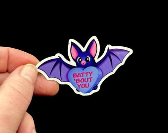 Cute Love Bat Sticker - Batty 'Bout You | Original Pastel Goth Art on Premium Glossy Waterproof Vinyl