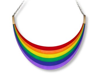 Rainbow Arc Collar Necklace | UV Reactive Glitter or Colorful Frosted Acrylic Statement Jewelry