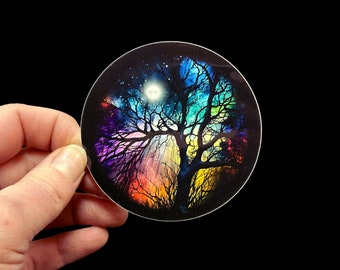 Stunning Moonlit Tree Sticker | Spooky and Colorful Original Art on Premium Glossy Waterproof Vinyl