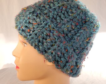 Blue Winter Hat with Rainbow Specks