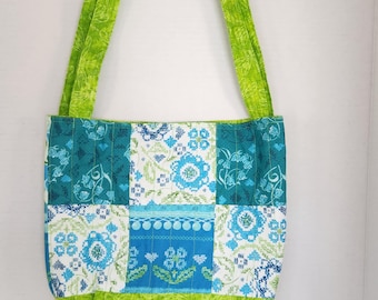 Blue and Green Patchwork Crossbody Bag, Quilted Patchwork  display picture 3