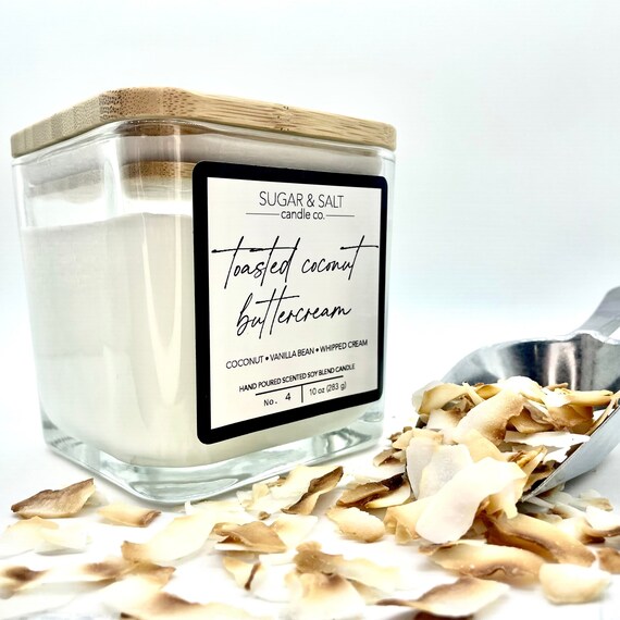 Toasted Coconut Buttercream Candle | Wood Wick Candle | Soy Blend Hand Poured Candle | Phthalate Free | Sugar and Salt Candle Co