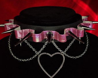 Spiked Heart Chain Choker – Made to Order, Customizable in Pink or