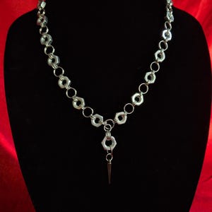 Bolt & Double O-Ring Chainmail Necklace with Spike Pendant