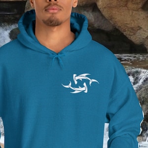 Shark Sweatshirt Cute Hammerhead Shark Sweatshirt front and left sleeve Print Apparel shark lover gift hammerhead shark