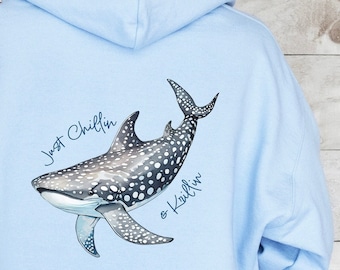 Whale Shark Hoodie Cute Whale Shark Sweatshirt just chillin & krillin Back Print Apparel whale shark lover gift