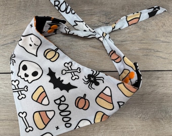 Candy Corn Boo and Skeleton Dog Bandana tie dog bandana snap dog bandana Halloween dog bandana Fall dog accessories gift dog lover gift