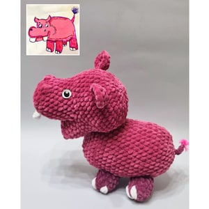 Plush Hippopotamus toy: Handcrafted Plushies Inspired by Kids' Drawings, Hypoallergenic Materials, Unique & Original Gifts, Knitted toys