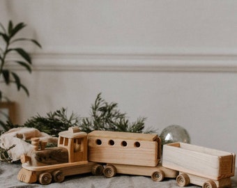 Steam locomotive Wooden Toy - Small Wood Toys, Custom Handmade Gift for Kids, Montessori Learning, Push and Pull, Toddler Play, Eco-Friendly