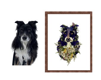 Custom Made Of Flowers Frame Pet Portrait Pressed Flower Art
