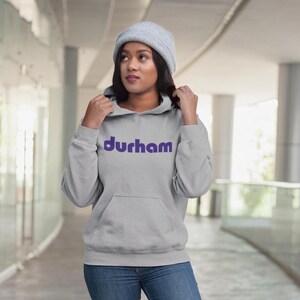 Felpa con cappuccio Durham North Carolina: cotone pesante, scritte gonfie Grey & Navy Blue