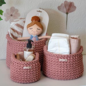 Handmade Nursery Storage Basket - Baby Shower Gift - Newborn Orginizer - Crochet Baby Room Decor - Changing Table Basket - Blush