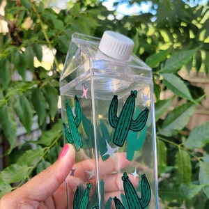 Cactus Milk Carton Water Bottle| 17 ounce| Color Changing| Holographic Vinyl| Cactus Cup| Acrylic Milk/ Juice Carton