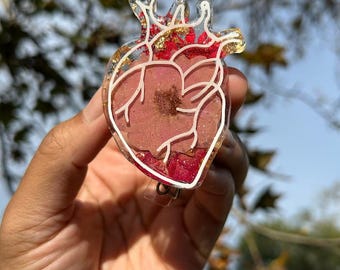Anatomical Heart Badge Reel | Handmade Resin, Dried Flowers