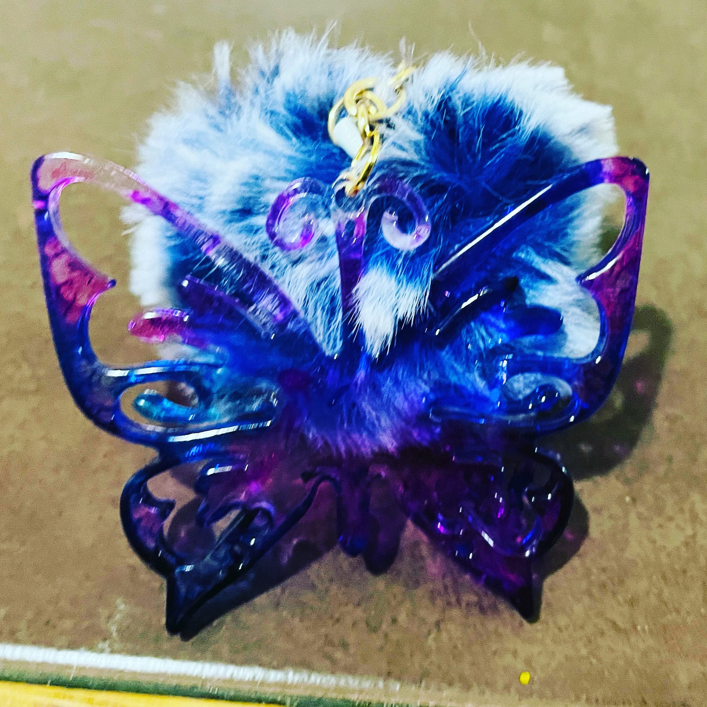 Butterfly keychain with fuzzy ball Etsy
