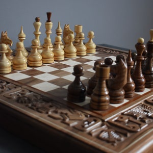Antique Chess Board Wooden chessboard Large Chess Board Chess Set with storage Personalized Gifts Birthday Gift Gifts Luxury Chessboards