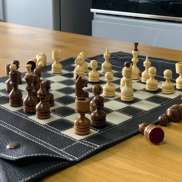 Foldable Portable Chess Unique leather chess board set Gambit Chess lover gift Luxury chessboards Leather chess travel set Valentines gifts