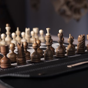 Luxury Handmade Leather Chessboard with Wooden Chess pieces Smart travel chess set of a high quality Foldable Portable Ches