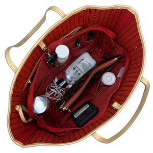 Handbag Organizer Insert - Purse Bling Exclusive Zippered Purse Organizer, Great fit for the Neverfull GM and other similar large Tote Bags