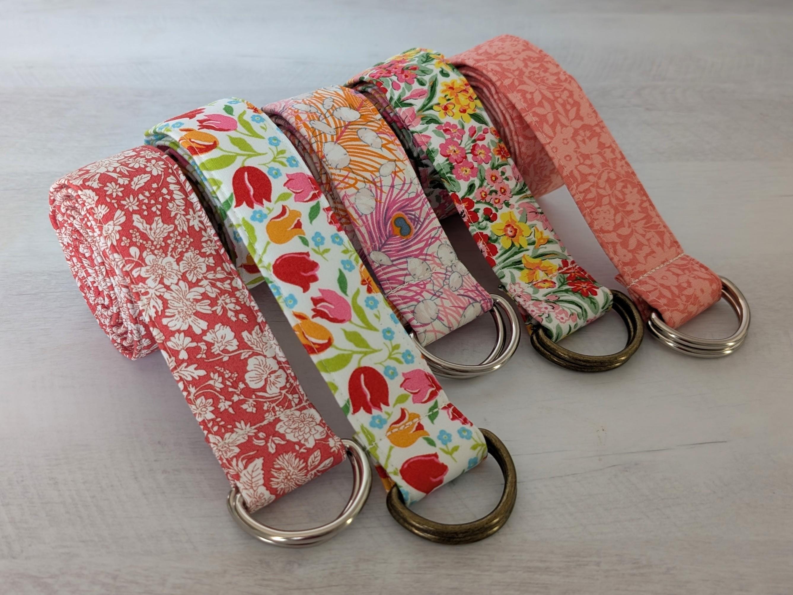 Preppy belt double sided with sage/gray floral and pink bits,adjustable 1.5”x39” Pink Magnolia Wide Embroidered Belt – Artesana Love main image 2
