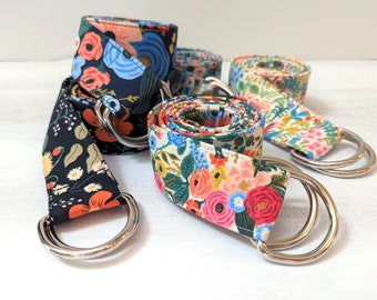 Rifle Paper Co. Floral D-Ring Belt: Handmade Webbing Belt