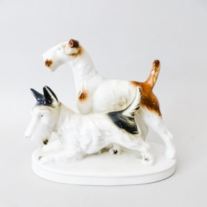 Dog statuette,Vintage  porcelain ,dog figurine,playing puppies ,animal figurine,terrier statuette FREE SHIPPING WORLDWIDE