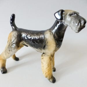 Vintage Hollohaza Porcelain Airedale Terrier Dog Figurine - Handpainted Hungarian Pottery