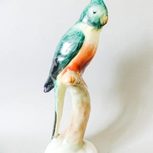 Vintage Porcelain Parrot Figurine: Large Pottery Bird Decor