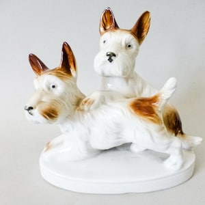 Dog statuette,Vintage German porcelain ,dog figurine,playing puppies ,animal figurine,terrier statuette FREE SHIPPING WORLDWIDE
